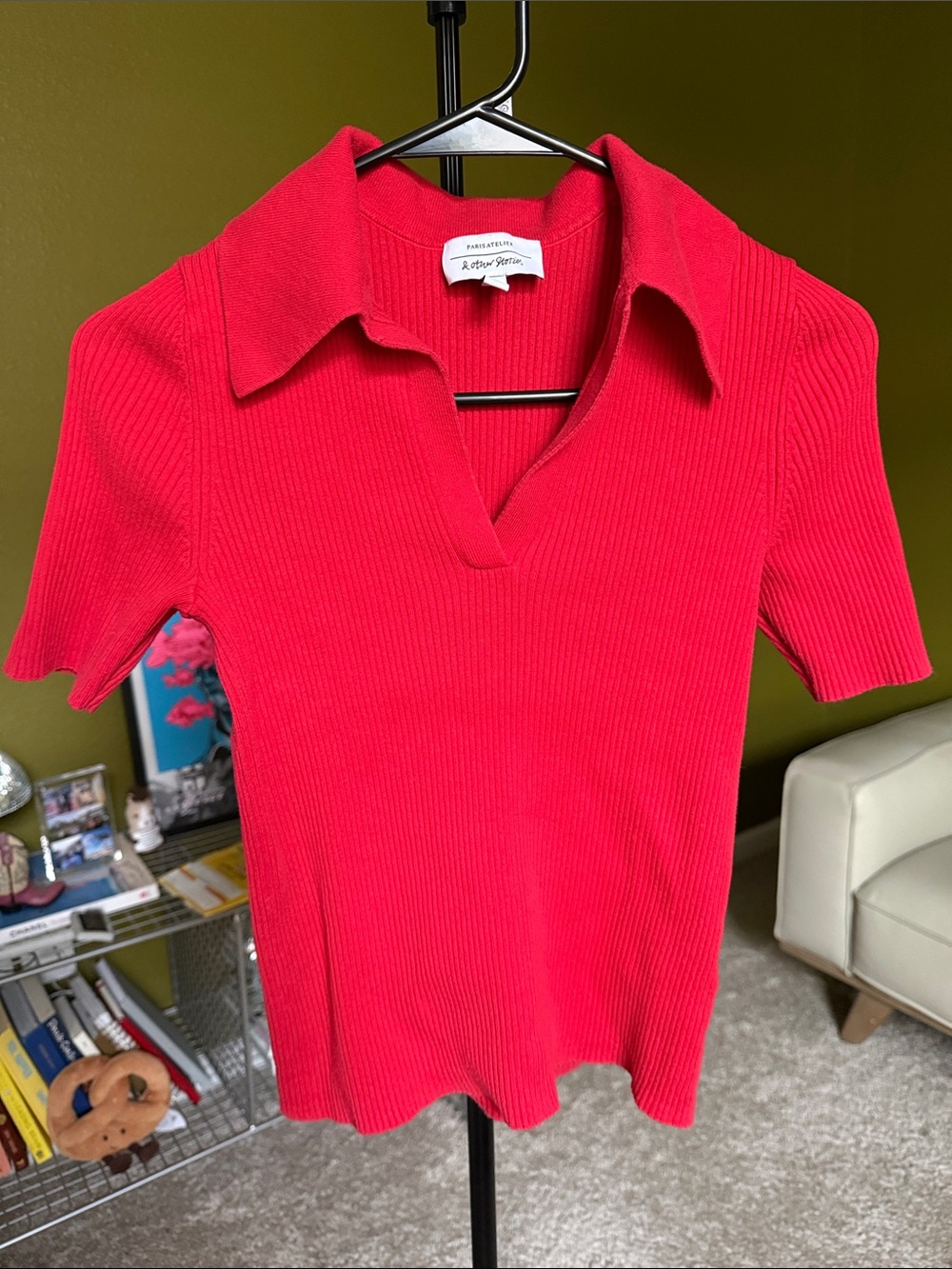 & Other Stories Short Sleeve Ribbed Polo Tee Red size XS